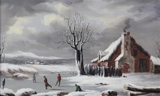 Joseph Francis Gilbert (1792-1855) Skaters in a winter landscape 10 x 16in.